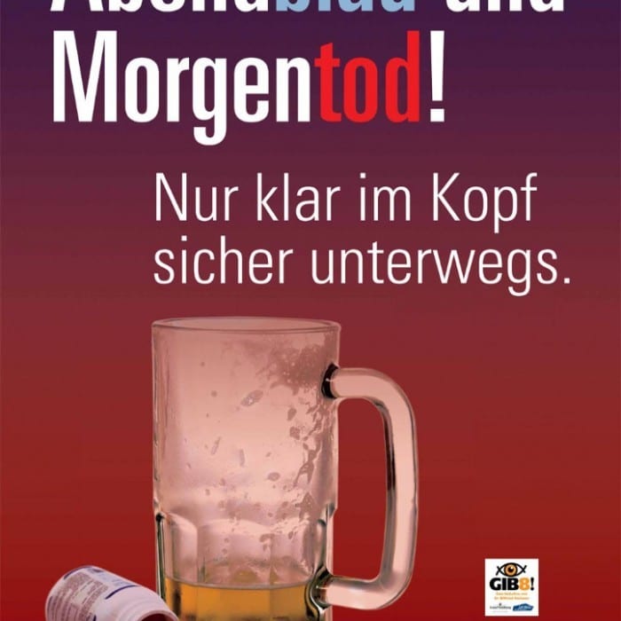 Verkehrssicherheitskampagne des Landes Salzburg 2009: Plakat "Abendblau und Morgentod"