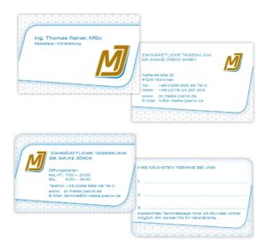 Zahnärztliche Tagesklinik Dr. Maike Jörck GmbH: Visiten- und Terminkarten
