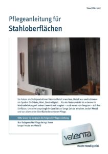 Valenta Metall Layout Pflegeanleitung für Stahloberflächen