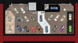 BMW Messestand auf der Vienna Autoshow 2017 Grundrissansicht mit rotem Teppich und mehreren Fahrzeugen mit einem Boden aus Holz, Beton und Asphalt