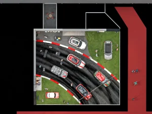MINI auf Vienna Autoshow 2018 Messestand, Top View, Grundriss Mit Race Strecke und Graßflächen