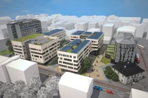 Visualisierung PRISMA Competence Park Stadwerke Areal Salzburg Vogelperspektive