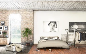 Studie eines Wohn- und Schlafraumes - Interierur Visualisierung