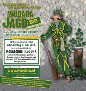 Folder zur Wüdara Jagd 2013, eine Karikatur eines Wüdaras im grünen Raceoverall