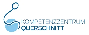 Physiotherapie Aigen - Logo Kompetenzzentrum Querschnitt, ein Symbol, das eine querschnittgelähmte Person in einem Rollstuhl darstellt in blauen Tönen sowie der Text Kompetenzzentrum Querschnitt in blauen Buchstaben