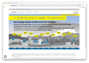 Screenshot der Kolator ZT GmbH Webseite mit dem Motiv des Specials 11 Jahre Kolator ZT GmbH