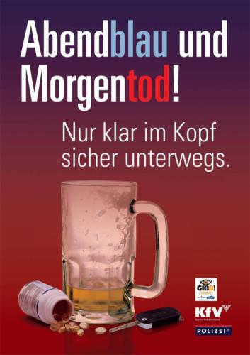 Verkehrssicherheitskampagne des Landes Salzburg 2009: Plakat "Abendblau und Morgentod"