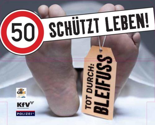 Verkehrssicherheitskampagne des Landes Salzburg 2010: Buskleber "50 schützt Leben"